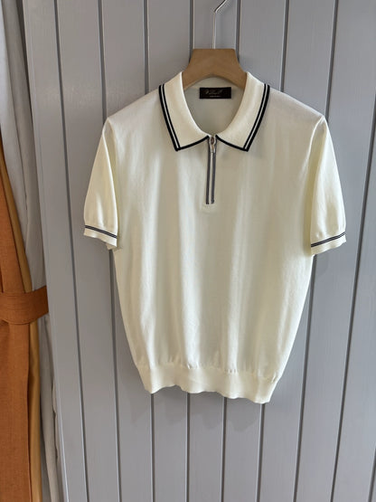 LP Italy 25ss lapel knitted sweater men's casual solid color polo shirt short sleeve