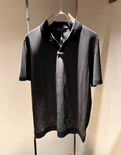 LP Italy 25ss Ilite knitted sweater striped casual V lapel polo shirt short sleeve
