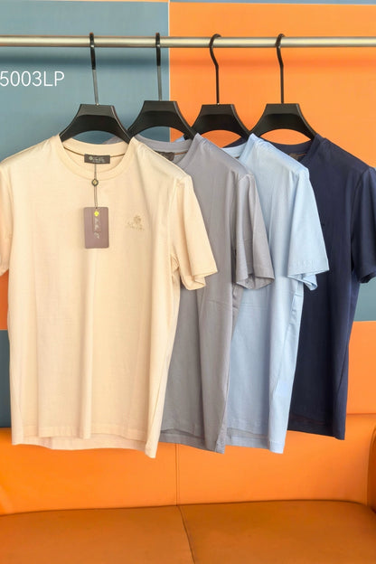 LP Italy 25ss solid color embroidered mercerized cotton comfortable breathable round neck casual short-sleeved T-shirt