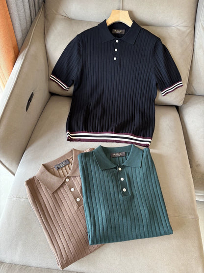 LP Italy 25ss business lapel knitted sweater men's casual polo shirt short sleeve