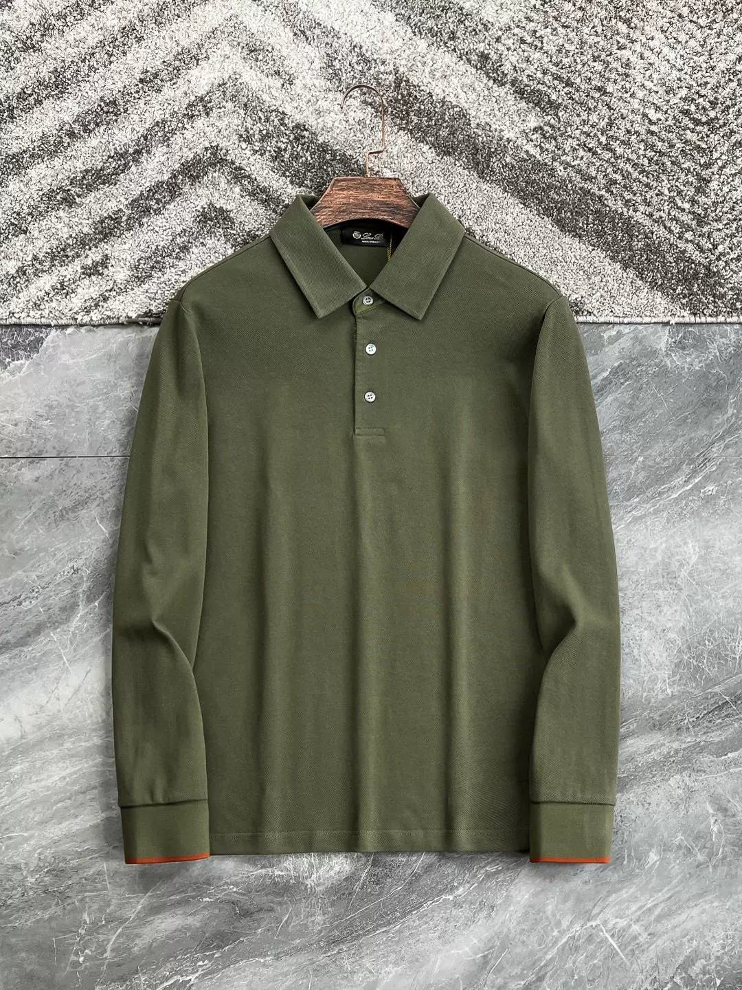 LP Italy 25ss simple business pearl cotton lapel men's casual long-sleeved polo shirt