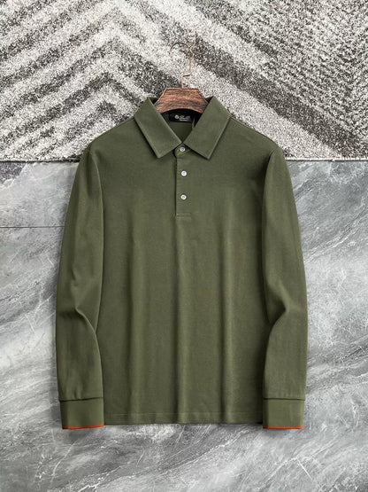 LP Italy 25ss simple business pearl cotton lapel men's casual long-sleeved polo shirt