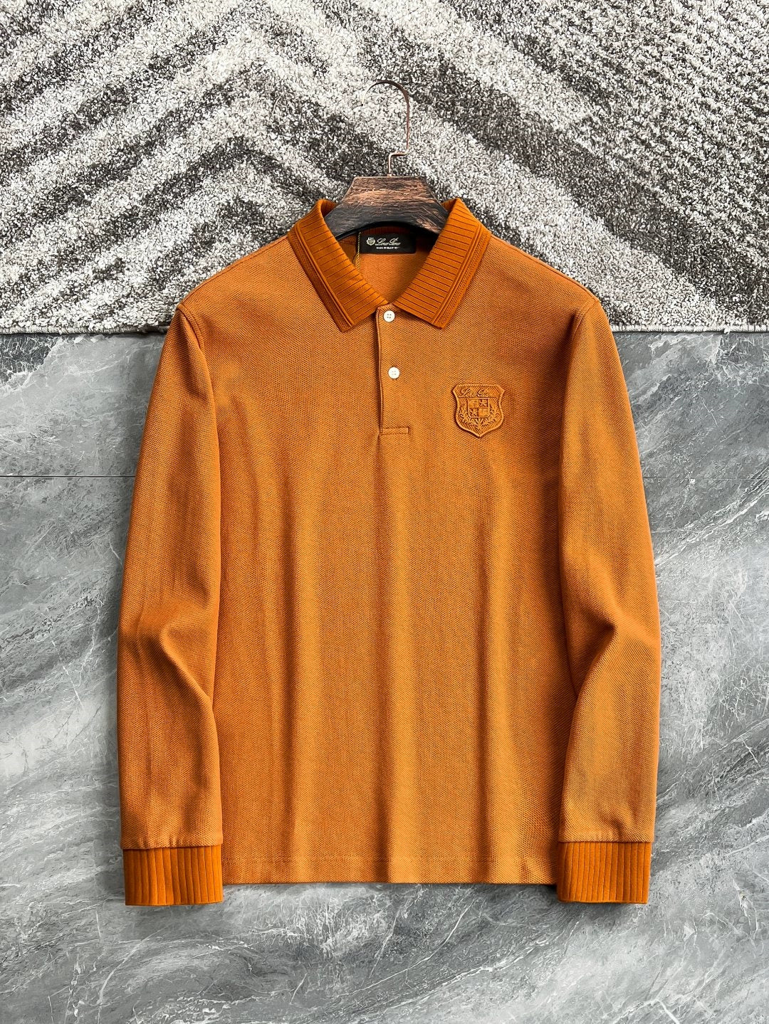LP Italy 25ss business comfort pearl cotton badge casual lapel polo shirt long sleeve