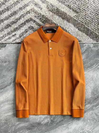 LP Italy 25ss business comfort pearl cotton badge casual lapel polo shirt long sleeve