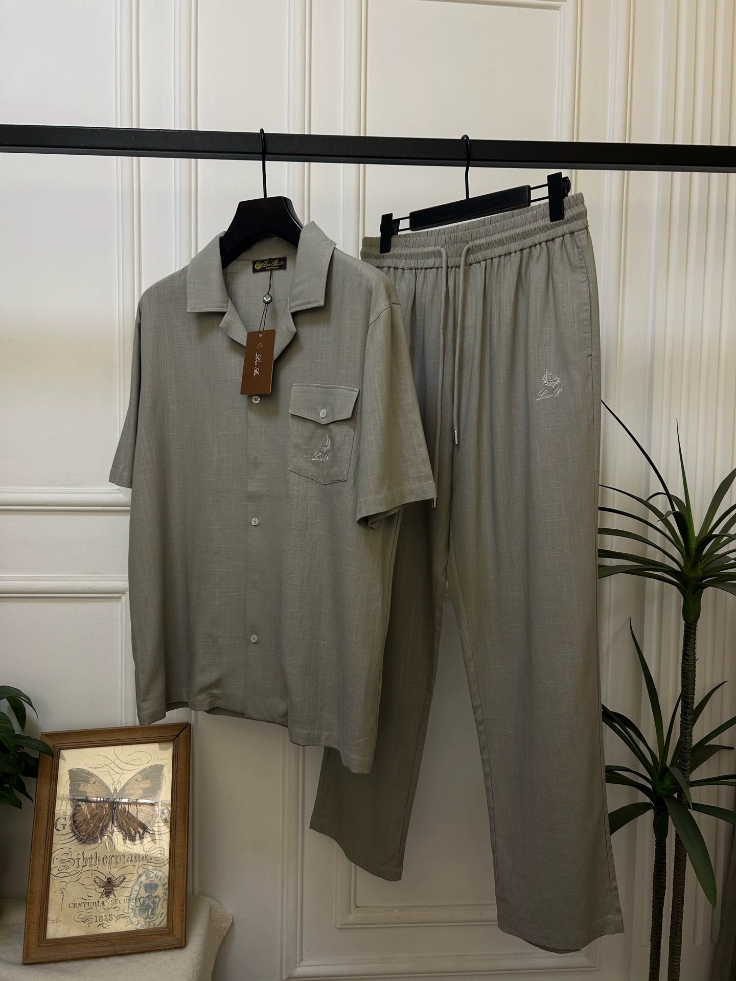 LP Italy 25SS old money cotton and linen short-sleeved shirt drawstring casual pants men's suit