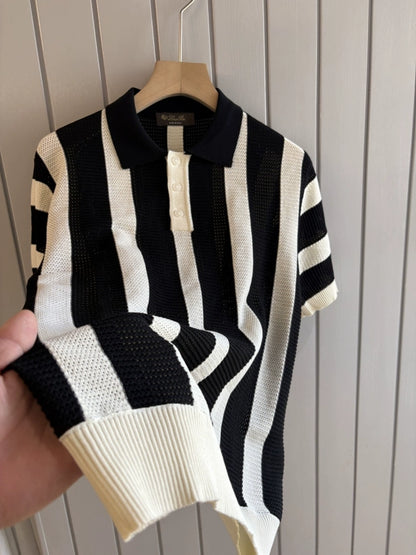 LP Italy 25ss hollow lapel knitted sweater men's casual short-sleeved polo shirt