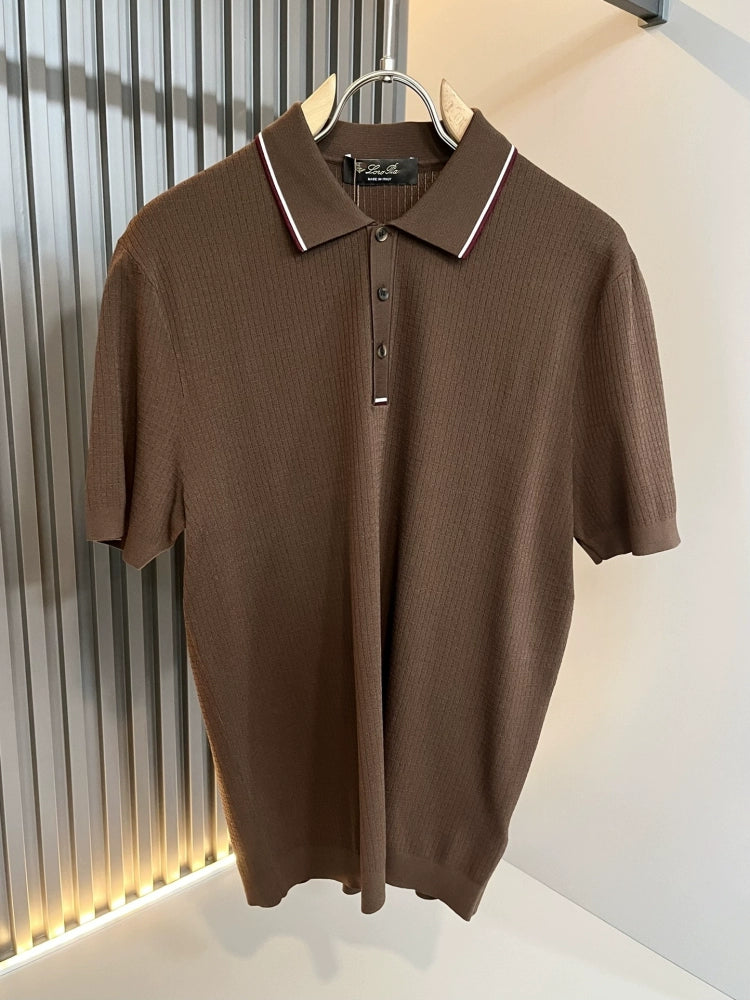 LP Italy 25SS Ilite lapel knitted sweater solid color casual short-sleeved polo shirt