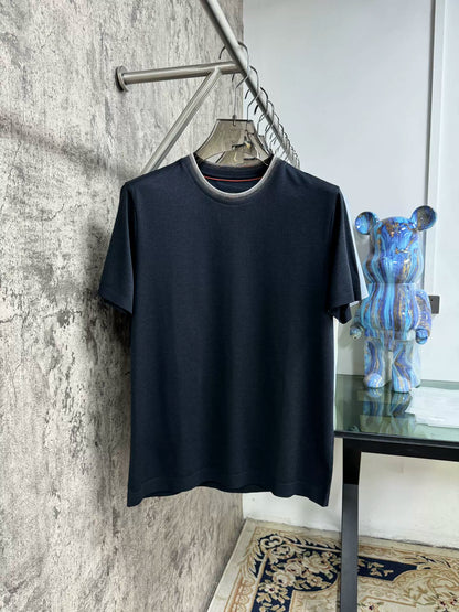 LP Italy 25SS solid color gradual change collar comfortable versatile crew neck bottoming shirt casual short sleeve T-shirt