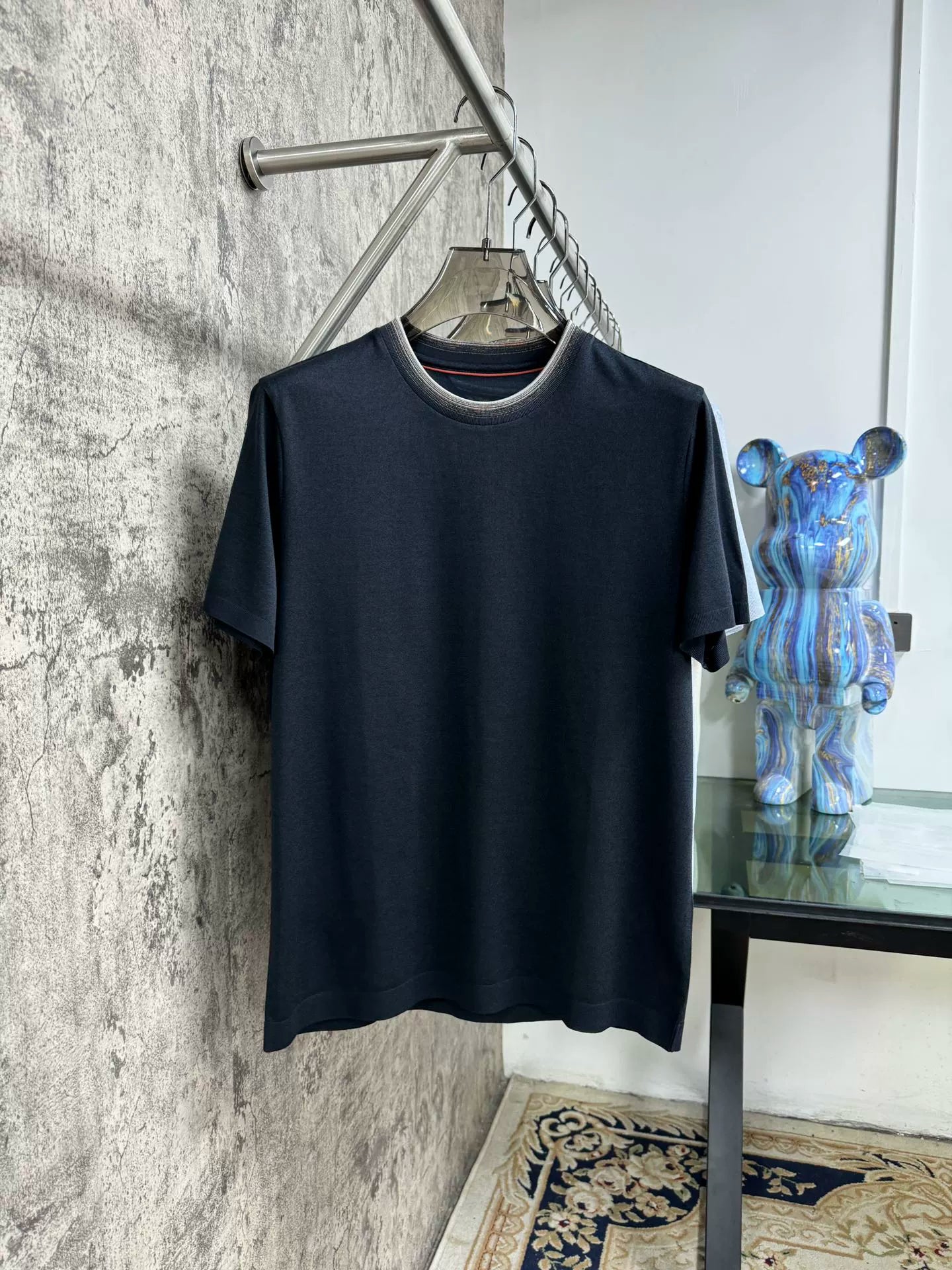 LP Italy 25SS solid color gradual change collar comfortable versatile crew neck bottoming shirt casual short sleeve T-shirt
