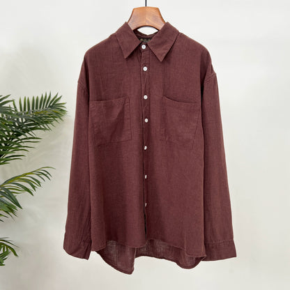 LP Italy 25ss solid color loose wide-footed linen pants lapel shirt men's casual suit