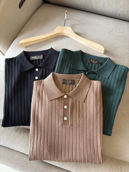 LP Italy 25ss business lapel knitted sweater men's casual polo shirt short sleeve