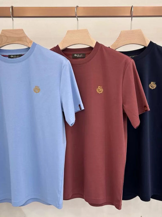 LP Italy 25ss Simple Cotton Comfortable Embroidered Crew Neck Bottom Shirt Men's Casual Short Sleeve T-Shirt