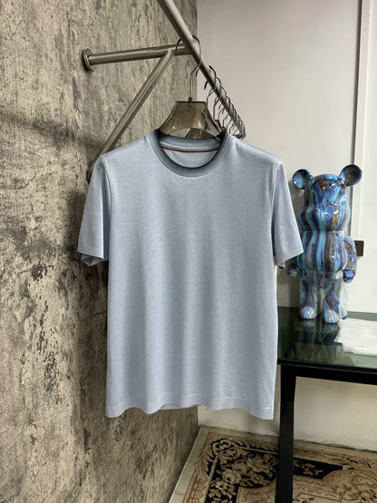 LP Italy 25SS solid color gradual change collar comfortable versatile crew neck bottoming shirt casual short sleeve T-shirt