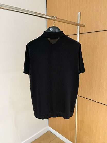 LP Italy 25ss business solid color men's casual lapel knitted polo shirt short sleeve