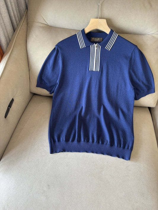 LP Italy 25ss Business Comfort Men's Casual Lapel Zipper Polo Shirt Short Sleeve
