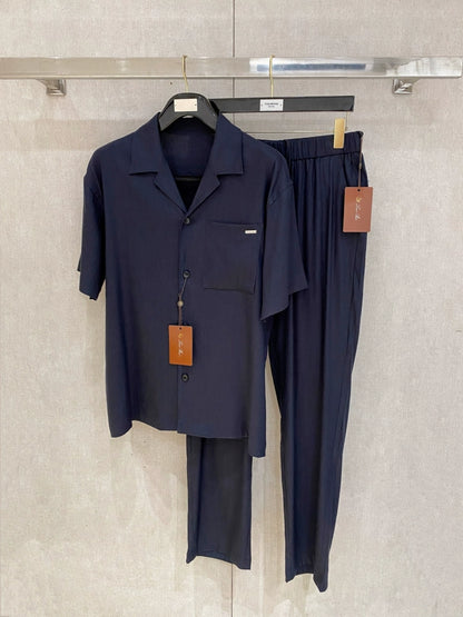 LP Italian 25ss Tencel Hemp Short Sleeve Shirt Straight Casual Pants Men's Suit