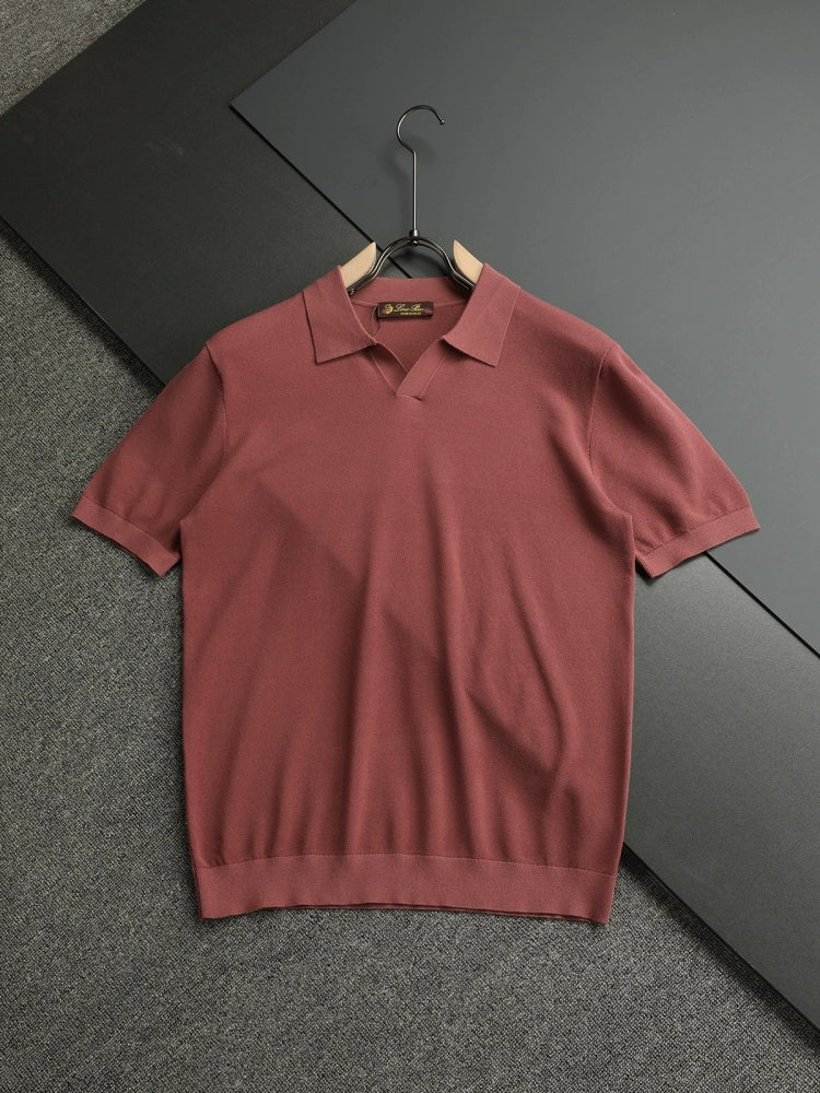LP Italy 25ss simple business fashion solid color men's V lapel polo shirt short sleeve