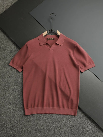 LP Italy 25ss simple business fashion solid color men's V lapel polo shirt short sleeve