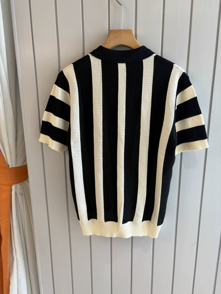 LP Italy 25ss hollow lapel knitted sweater men's casual short-sleeved polo shirt