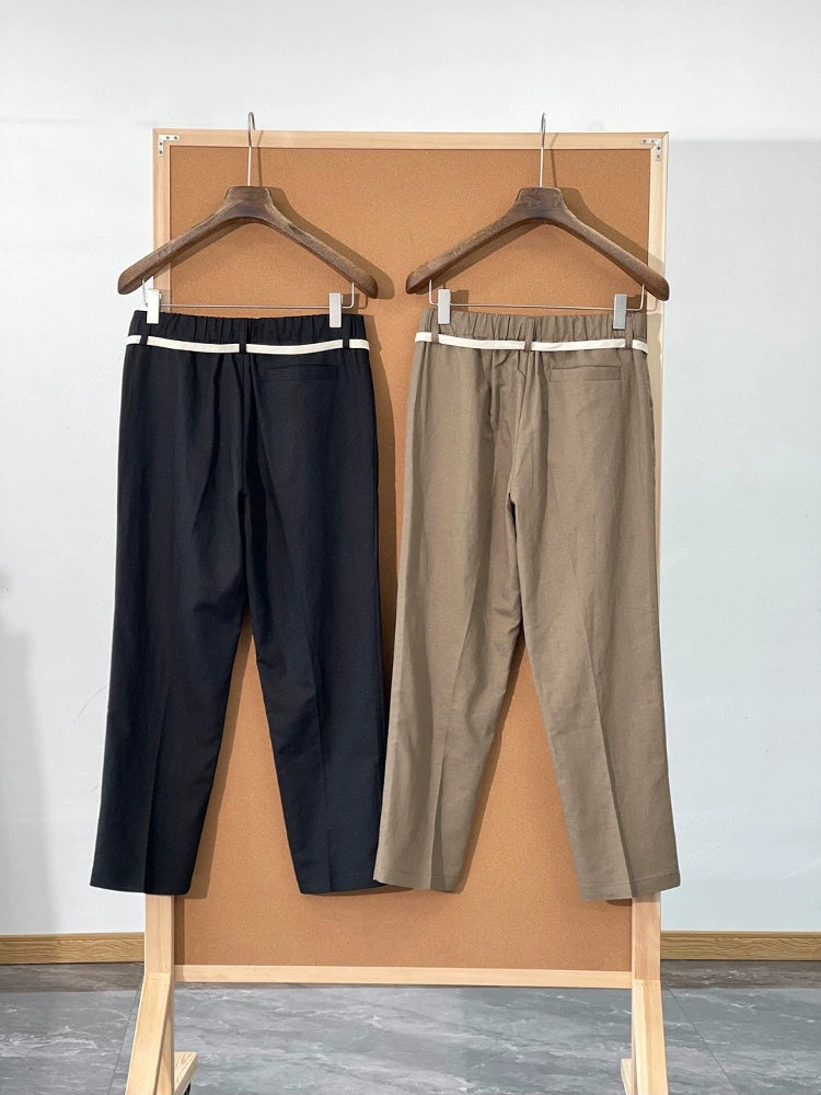 LP Italian 25ss old money solid color straight trousers men's drawstring elastic waist casual pants