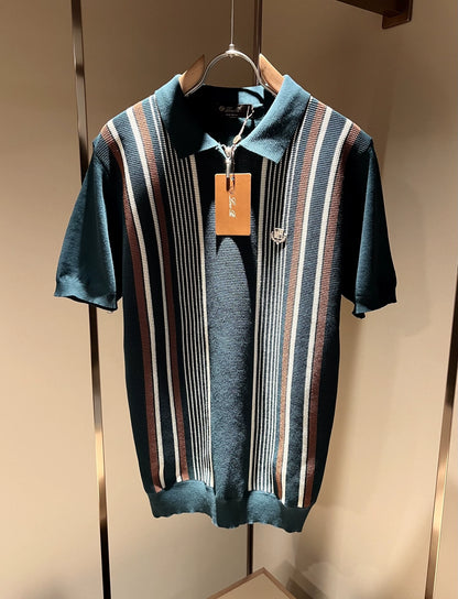 LP Italy 25ss Men's Casual Lapel Zipper Knitted Short Sleeve Polo Shirt