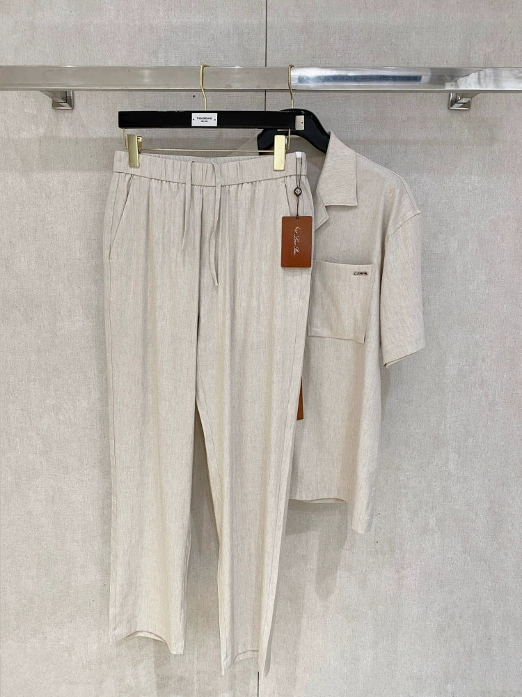 LP Italian 25ss Tencel Hemp Short Sleeve Shirt Straight Casual Pants Men's Suit