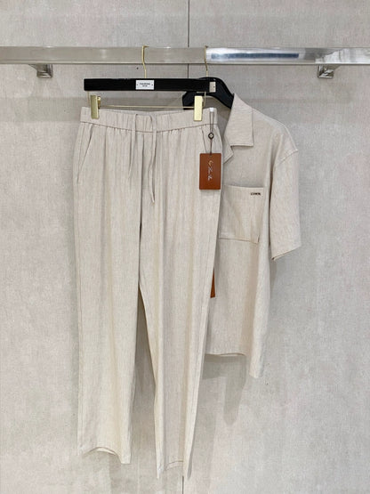 LP Italian 25ss Tencel Hemp Short Sleeve Shirt Straight Casual Pants Men's Suit