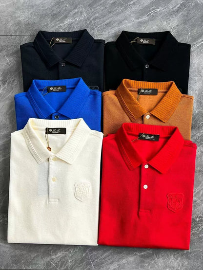LP Italy 25ss business comfort pearl cotton badge casual lapel polo shirt long sleeve