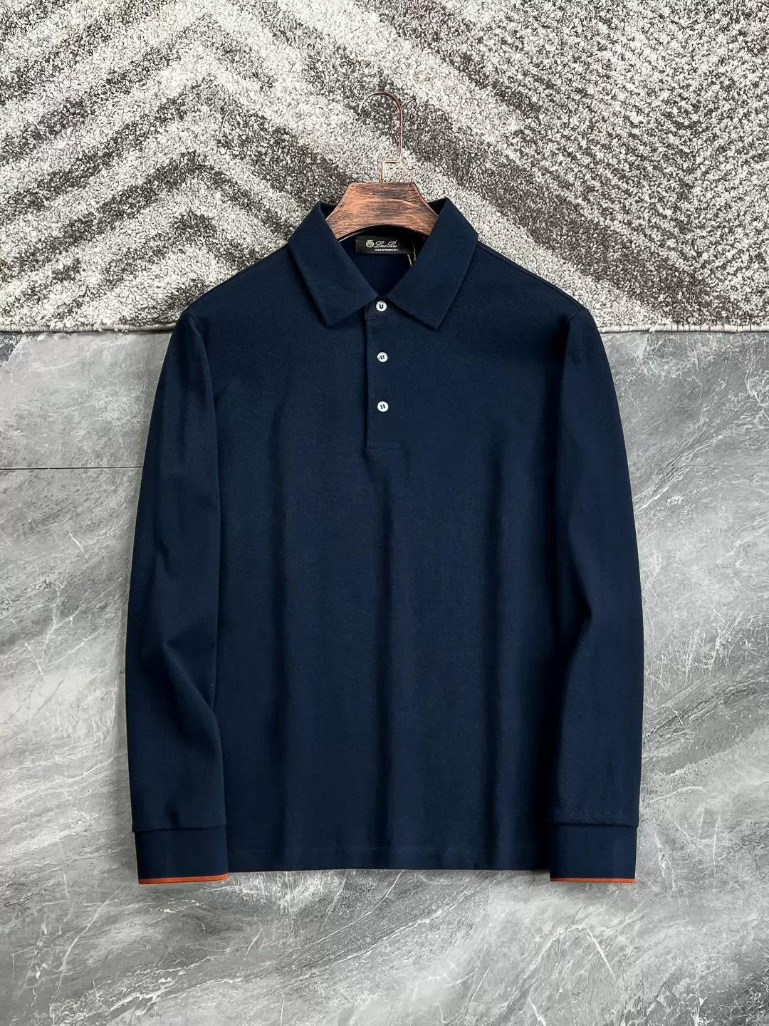 LP Italy 25ss simple business pearl cotton lapel men's casual long-sleeved polo shirt