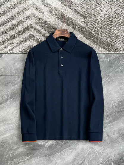 LP Italy 25ss simple business pearl cotton lapel men's casual long-sleeved polo shirt