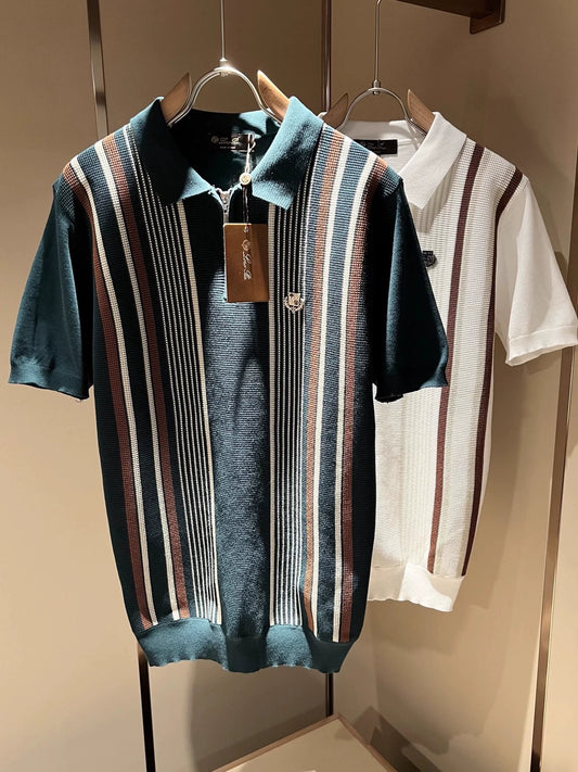 LP Italy 25ss Men's Casual Lapel Zipper Knitted Short Sleeve Polo Shirt