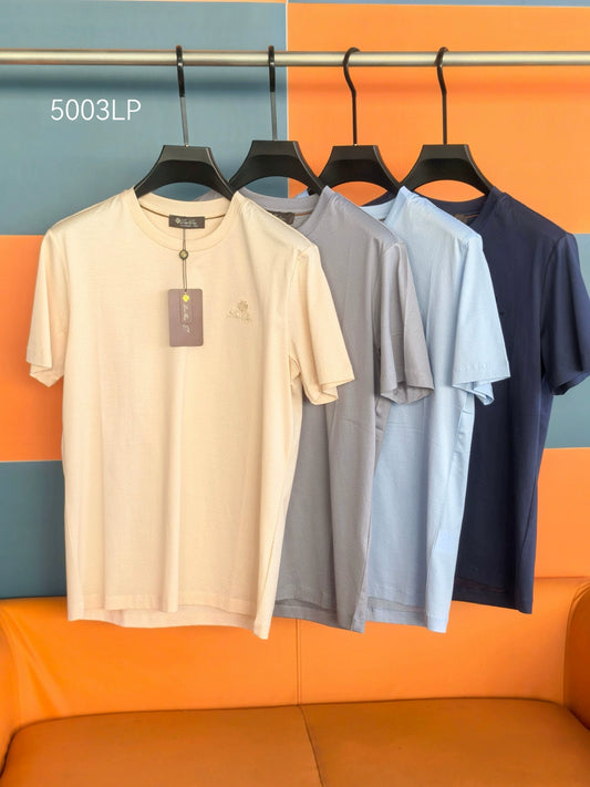 LP Italy 25ss solid color embroidered mercerized cotton comfortable breathable round neck casual short-sleeved T-shirt