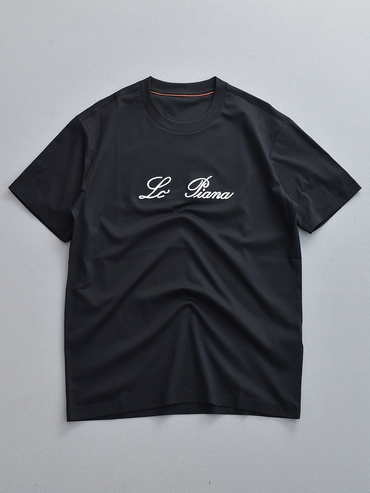 LP Italy 25Ss Letter Mercerized Cotton Crew Neck Half Sleeve Men's Casual Short Sleeve T-Shirt