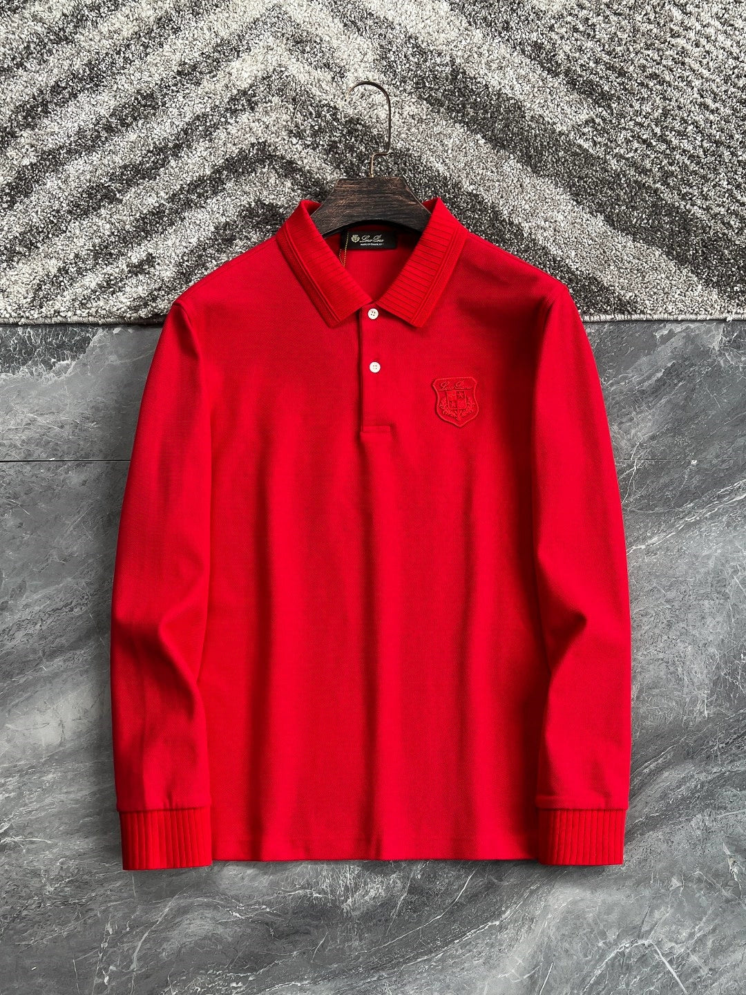 LP Italy 25ss business comfort pearl cotton badge casual lapel polo shirt long sleeve