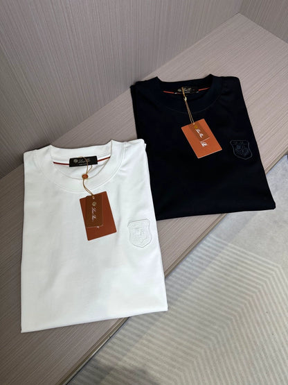 LP Italian 25ss embroidered label pure cotton breathable bottoming shirt men's casual crew neck short-sleeved T-shirt