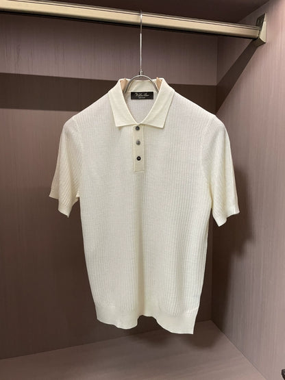LP Italy 25ss solid color lapel men's casual ribbed knitted short-sleeved polo shirt
