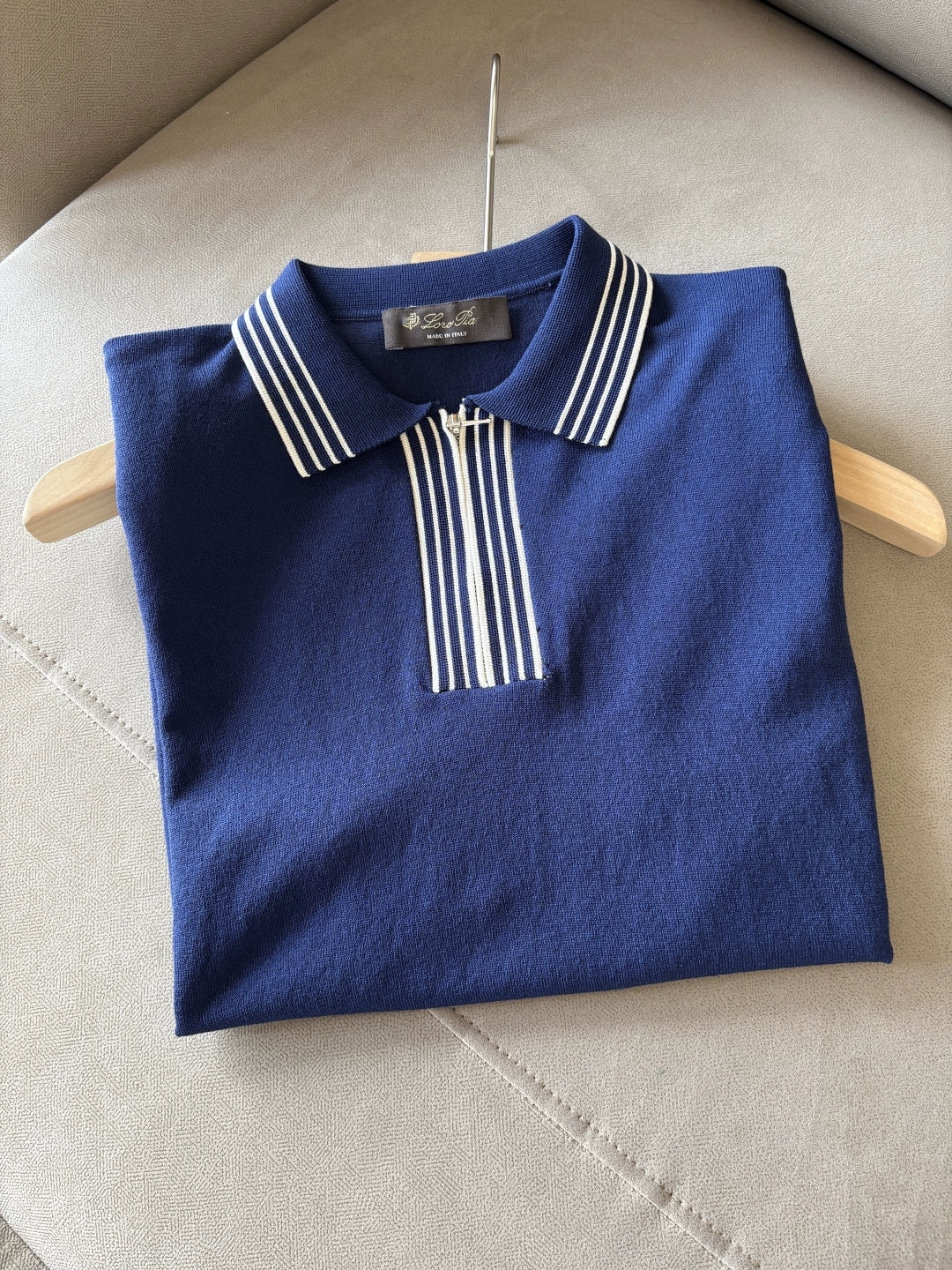 LP Italy 25ss Business Comfort Men's Casual Lapel Zipper Polo Shirt Short Sleeve
