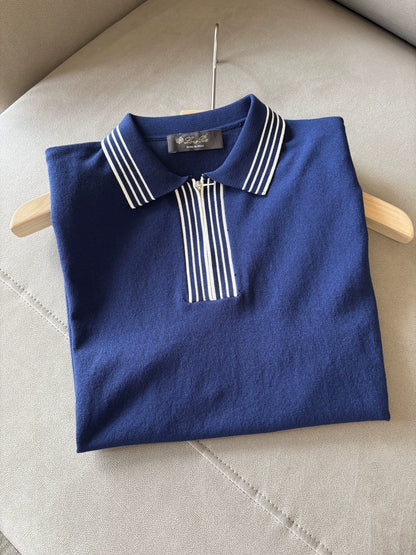 LP Italy 25ss Business Comfort Men's Casual Lapel Zipper Polo Shirt Short Sleeve