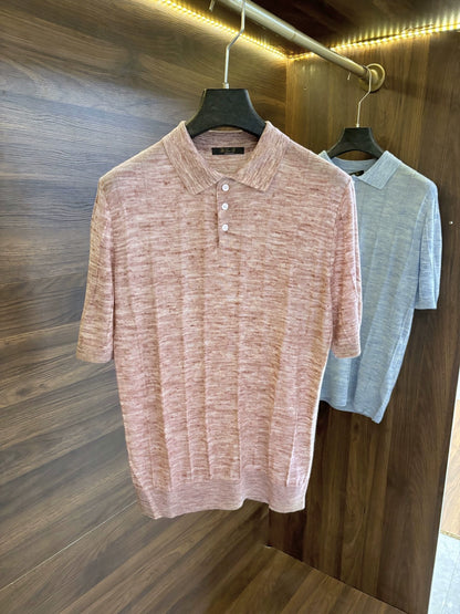 LP Italian 25ss linen blend men's casual lapel knitted polo shirt short sleeve