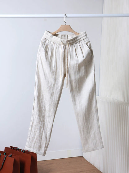 LP Italy 25ss comfortable and breathable Tencel linen drawstring trousers men's straight casual trousers
