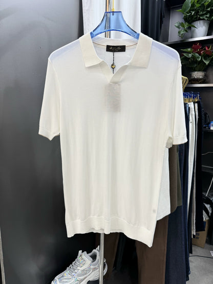 LP Italy 25ss solid color V lapel knitted sweater casual short-sleeved polo shirt