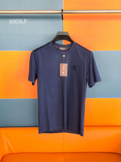 LP Italy 25ss solid color embroidered mercerized cotton comfortable breathable round neck casual short-sleeved T-shirt