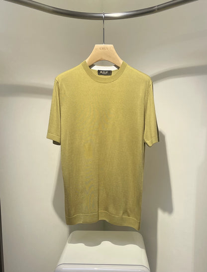 LP Italy 25ss Solid Color Comfortable Crew Neck Knitted Sweater Men's Casual Short Sleeve T-Shirt