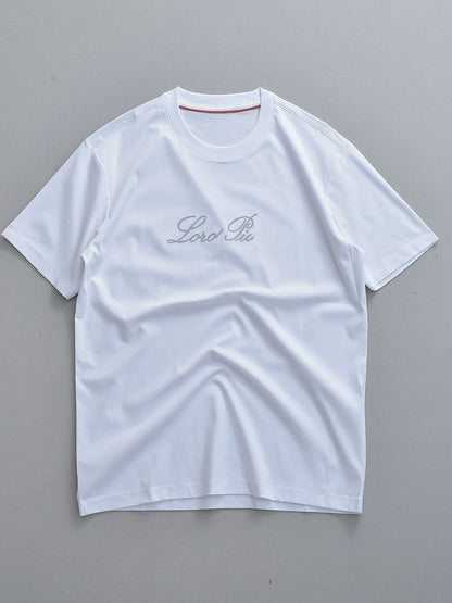 LP Italy 25Ss Letter Mercerized Cotton Crew Neck Half Sleeve Men's Casual Short Sleeve T-Shirt
