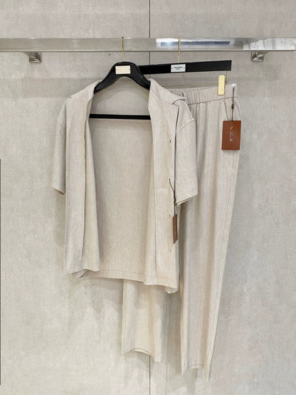 LP Italian 25ss Tencel Hemp Short Sleeve Shirt Straight Casual Pants Men's Suit