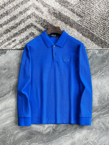 LP Italy 25ss business comfort pearl cotton badge casual lapel polo shirt long sleeve