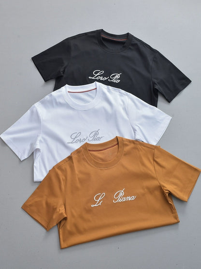 LP Italy 25Ss Letter Mercerized Cotton Crew Neck Half Sleeve Men's Casual Short Sleeve T-Shirt