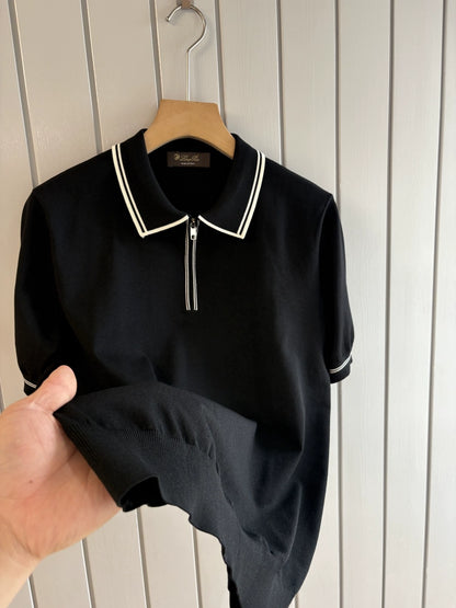LP Italy 25ss lapel knitted sweater men's casual solid color polo shirt short sleeve