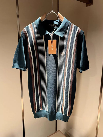 LP Italy 25ss Men's Casual Lapel Zipper Knitted Short Sleeve Polo Shirt