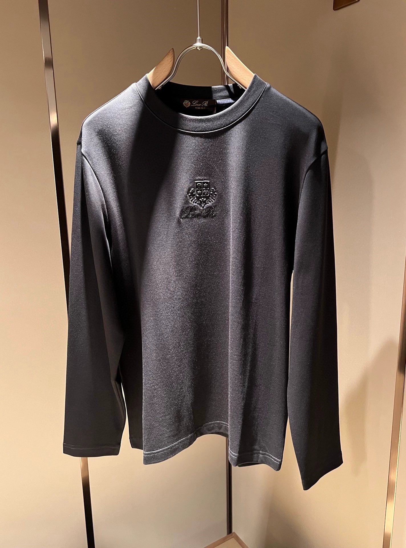 LP Italian Versatile Embroidered Crew Neck Bottom Shirt Men's Comfortable Breathable Casual Long Sleeve T-Shirt